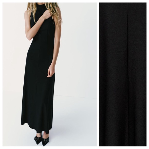 NWT. Zara Black Long Swing Skirt Sleeveless Dress. Size S. - Picture 3 of 11